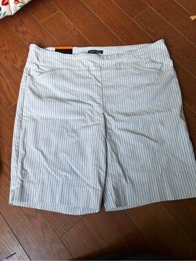 Hilary Radley Striped Bermuda Shorts Blue White Stretch Size 16 NWT